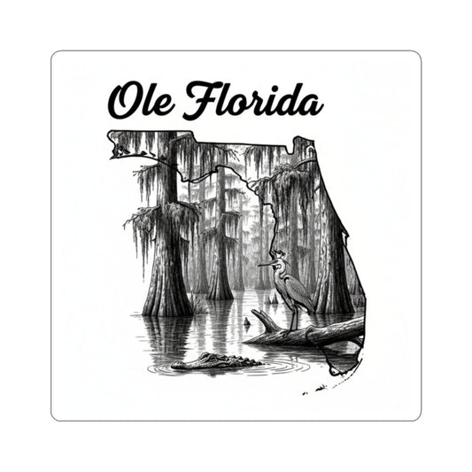 Ole Florida Kiss-Cut Sticker — Scenic Swamp Heron Design