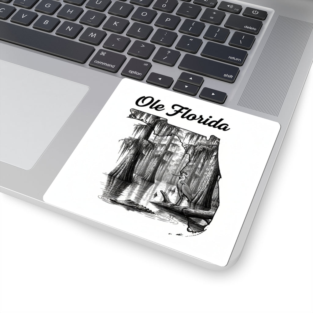 Ole Florida Kiss-Cut Sticker — Scenic Swamp Heron Design