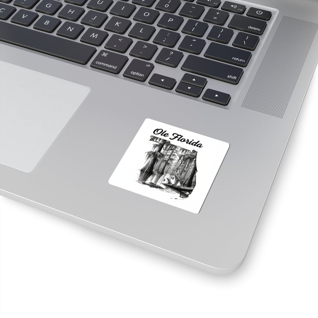 Ole Florida Kiss-Cut Sticker — Scenic Swamp Heron Design