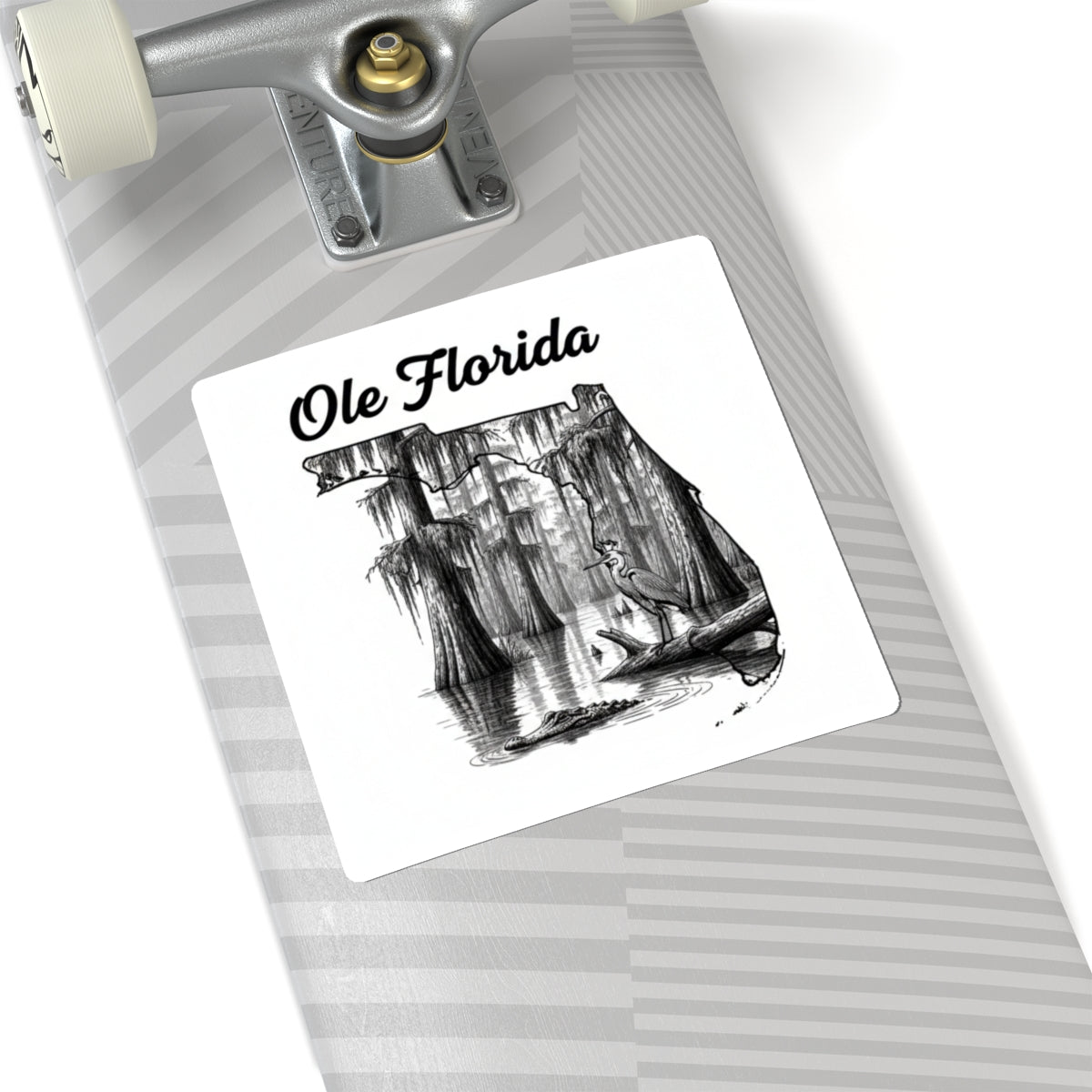 Ole Florida Kiss-Cut Sticker — Scenic Swamp Heron Design